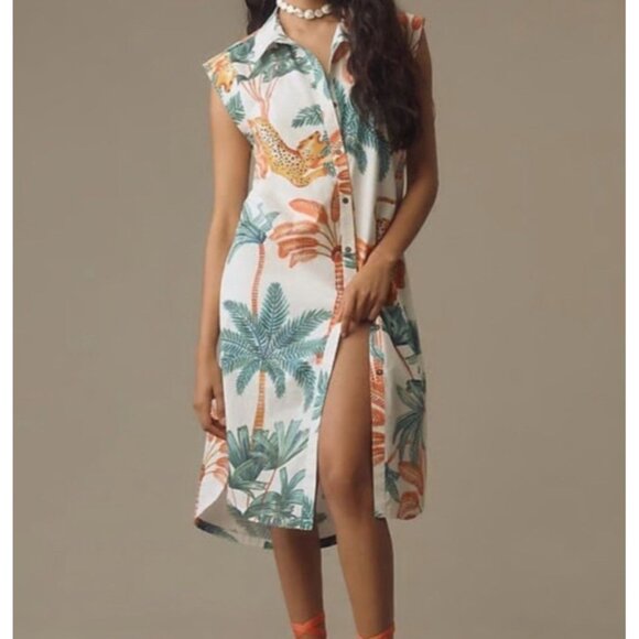 Maeve x Anthropologie The Lillian cap-sleeve button-front midi dress Medium - Picture 2 of 15